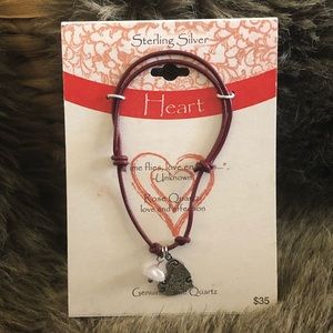 Genuine rose quartz sterling silver love bracelet